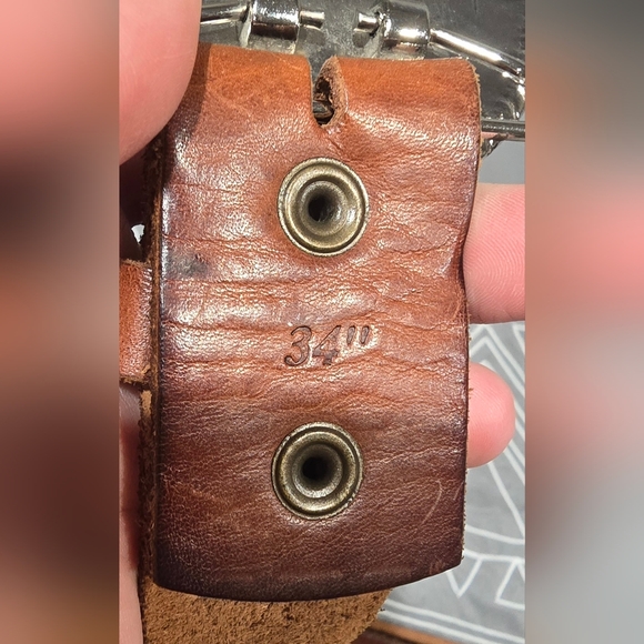 Brown Leather Belt With Glass Mosaic Belt Buckle Size 34 - Picture 3 of 4